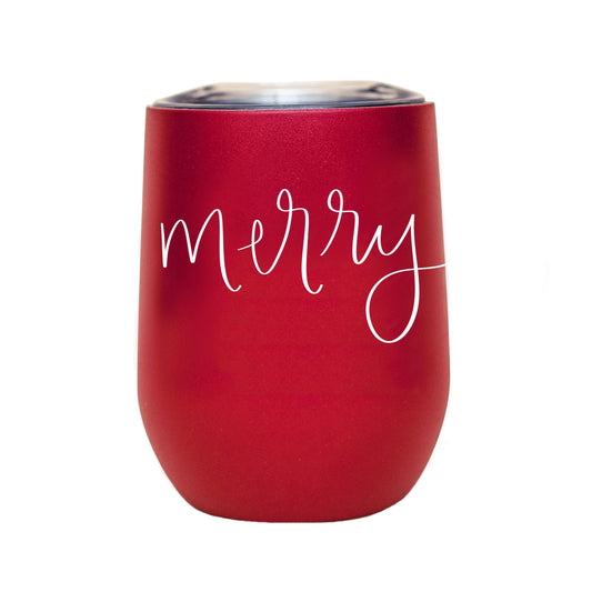 Merry Metal Wine Tumbler - Christmas Home Decor & Gifts